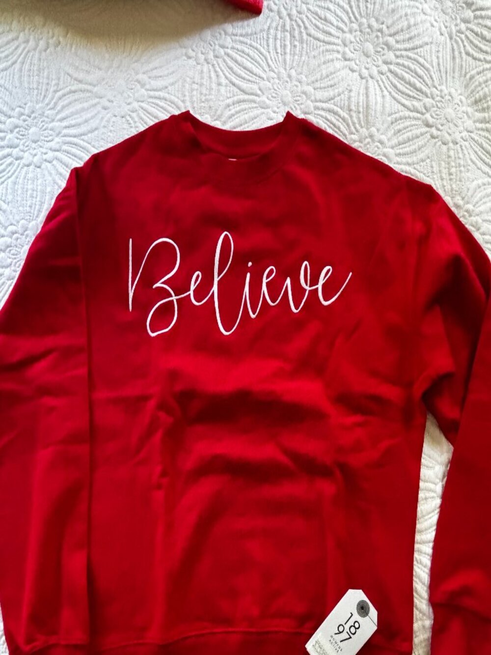 "Believe" Christmas Sweatshirt in Red Size Medium NWT